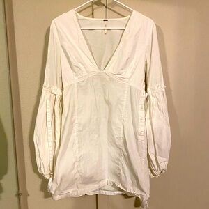 Free People White Cotton Long Sleeve Mini Dress